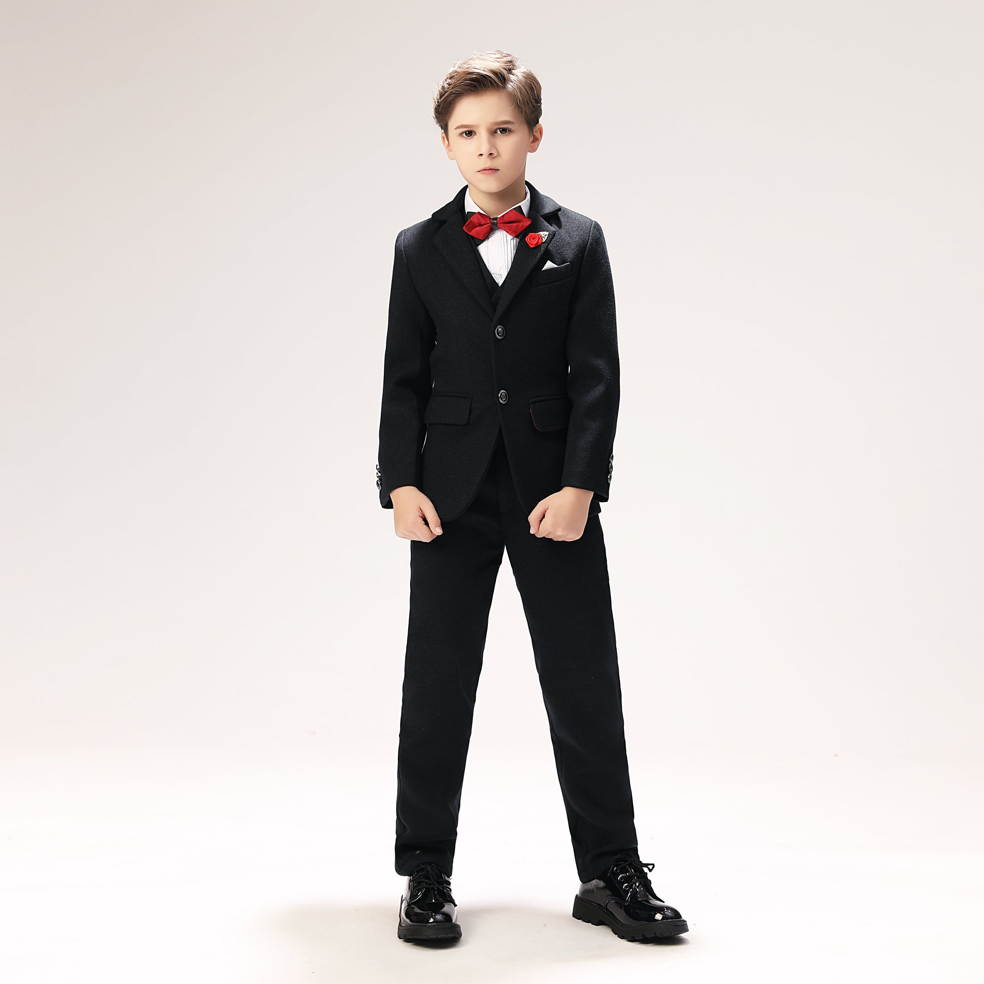 Black Woolen Elegant 5 Piece Boys Suits Yuanlu