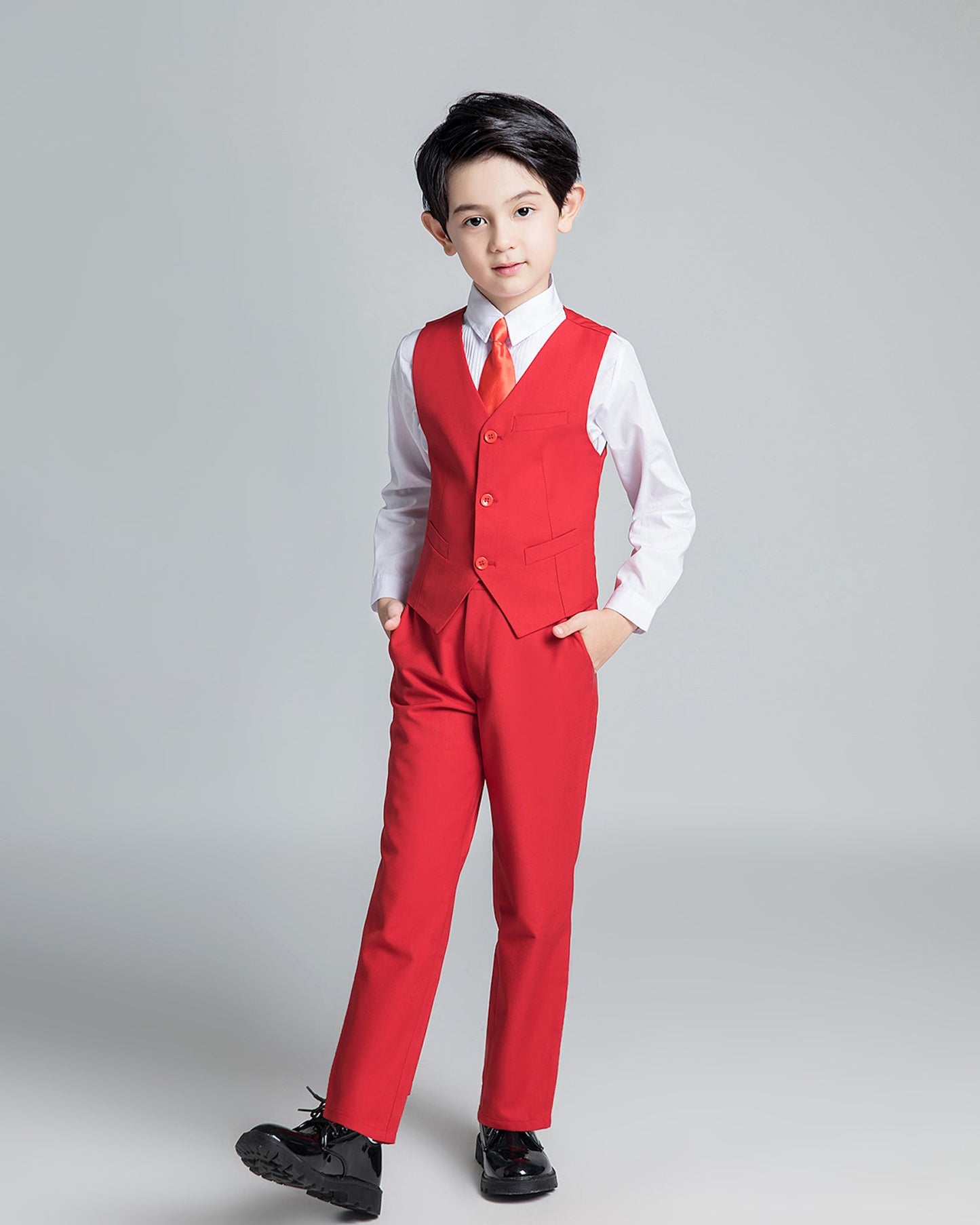 Red Classic Suits Set 5 Piece Boys Suits Yuanlu