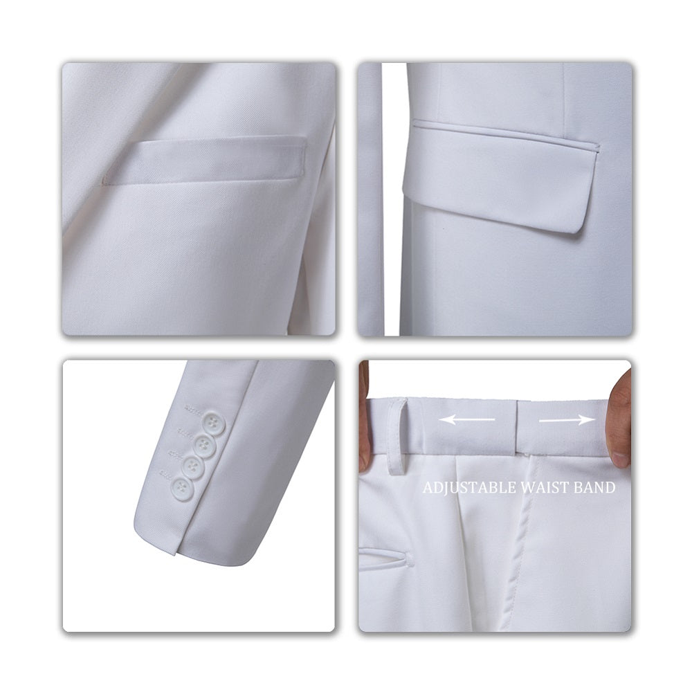 White Two Button Wedding 3 Pieces Slim Fit Men Suits Yuanlu