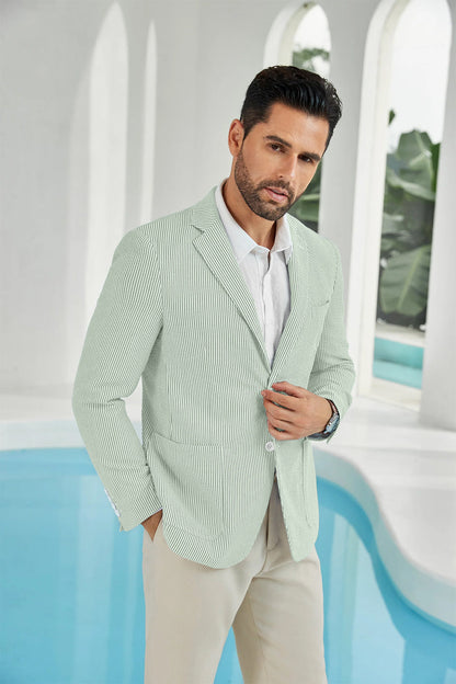 Seersucker Striped Men's Summer Blazer Yuanlu