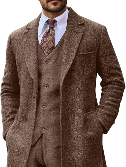 Blazer long à chevrons en tweed rétro 3 pièces pour hommes 3690