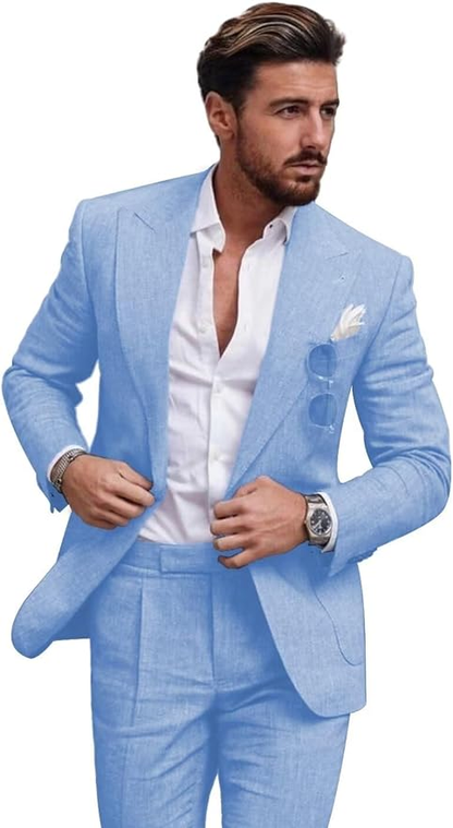 Summer Casual Linen Men's Slim Fit 2 Piece Suit Yuanlu