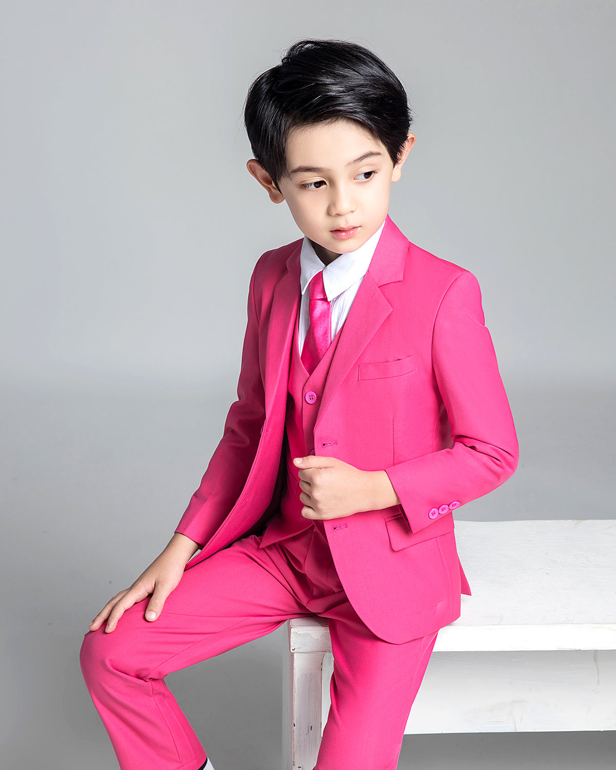 Pink Kid Boys Formal Classic Suits Set 5 Piece Boys Suits Yuanlu