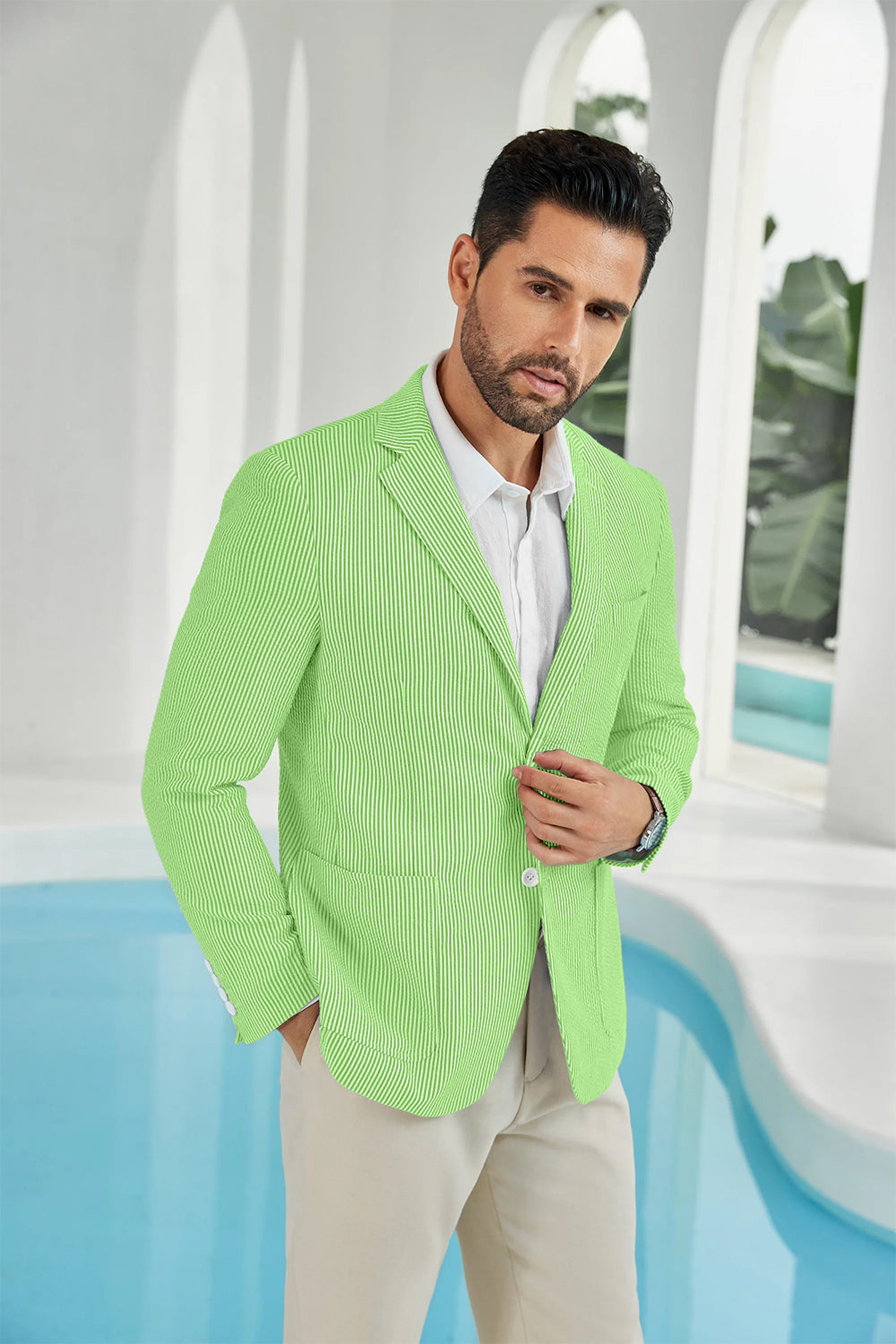 Seersucker Striped Men's Summer Blazer Yuanlu