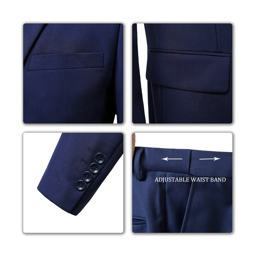 Navy Two Button Wedding 3 Pieces Slim Fit Men Suits Yuanlu