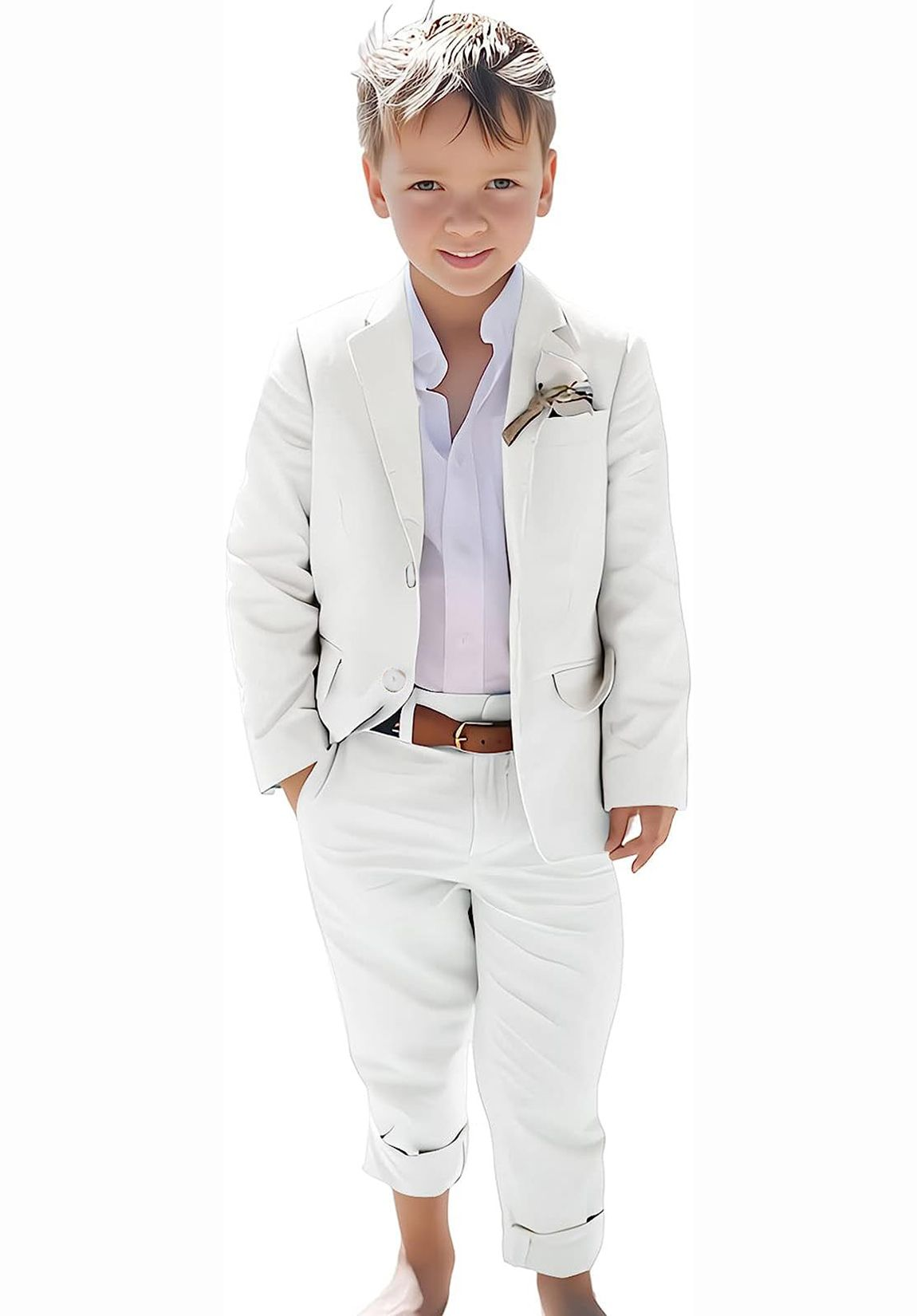 Linen Boys Summer Slim Fit 2 Pieces Linen Suit Jacket Pant Yuanlu