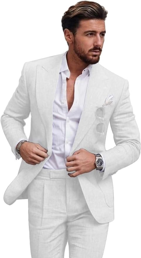 Summer Casual Linen Men's Slim Fit 2 Piece Suit Yuanlu