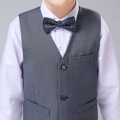 Grey Formal Classic 4 Piece Boy's Formal Suits With Vest+Pants+Shirt+Tie Yuanlu