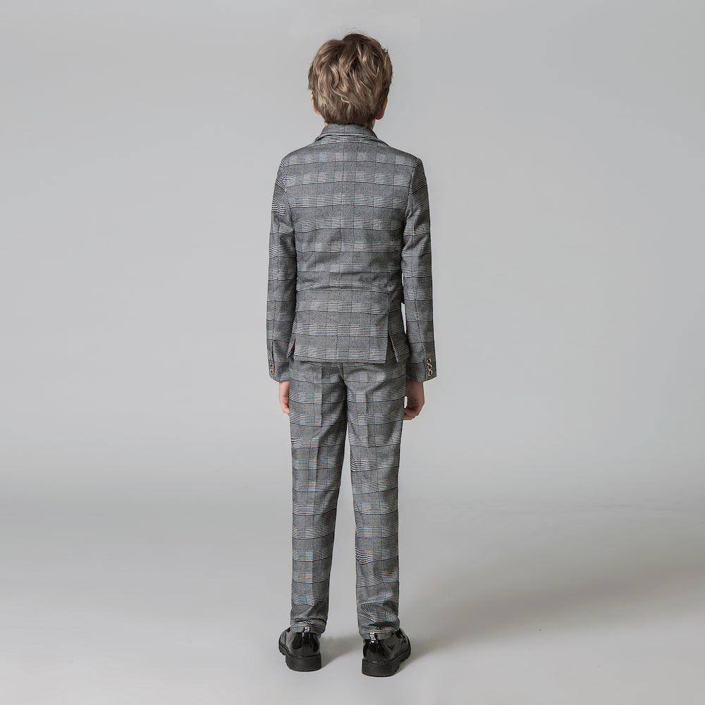 Grey Plaid Elegant Formal 5 Piece Boys Suits Yuanlu