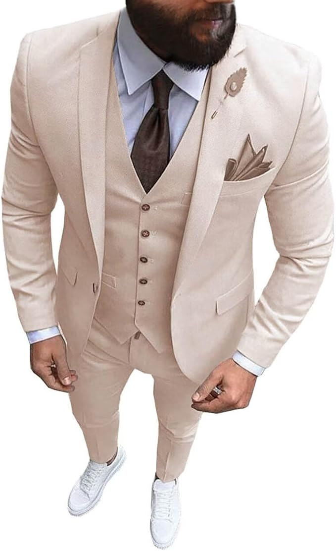 Slim Fit One Button Formal Wedding Groomsmen Prom Tuxedo 3 Piece Suit Mens Yuanlu