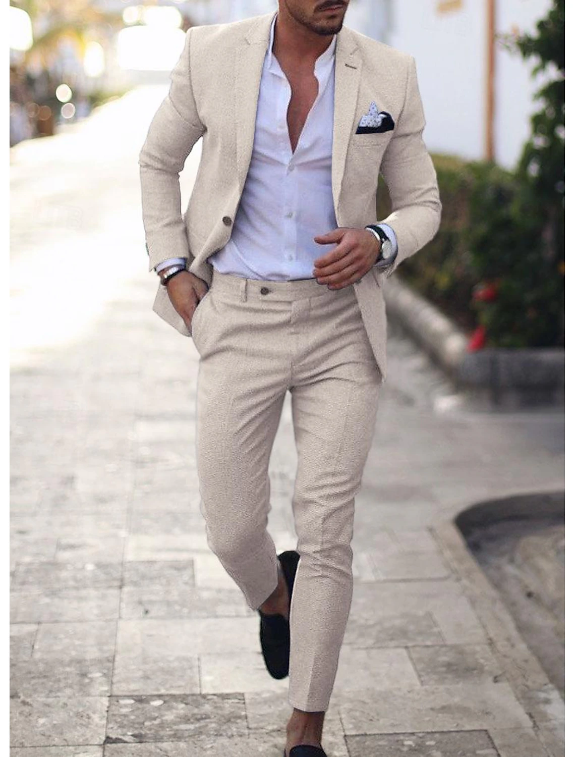 2 Piece Men's Linen Suits Summer Beach Wedding Suits Tailored Fit 2024 Yuanlu