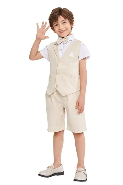 Summer Boys Suit 4Pcs Shirt Vest Shorts Tie Set Yuanlu