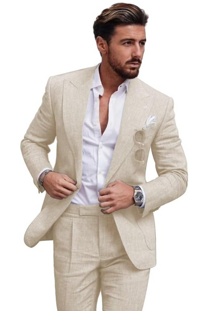 Summer Casual Linen Men's Slim Fit 2 Piece Suit Yuanlu