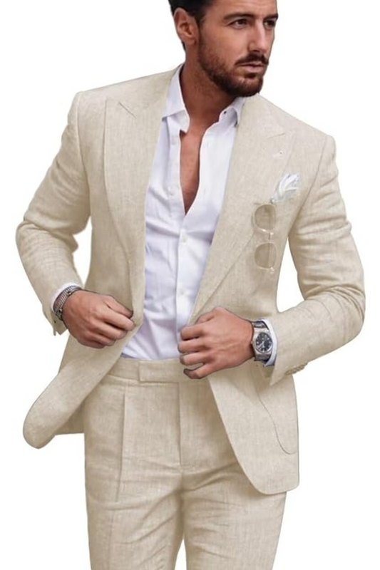 Summer Casual Linen Men's Slim Fit 2 Piece Suit Yuanlu