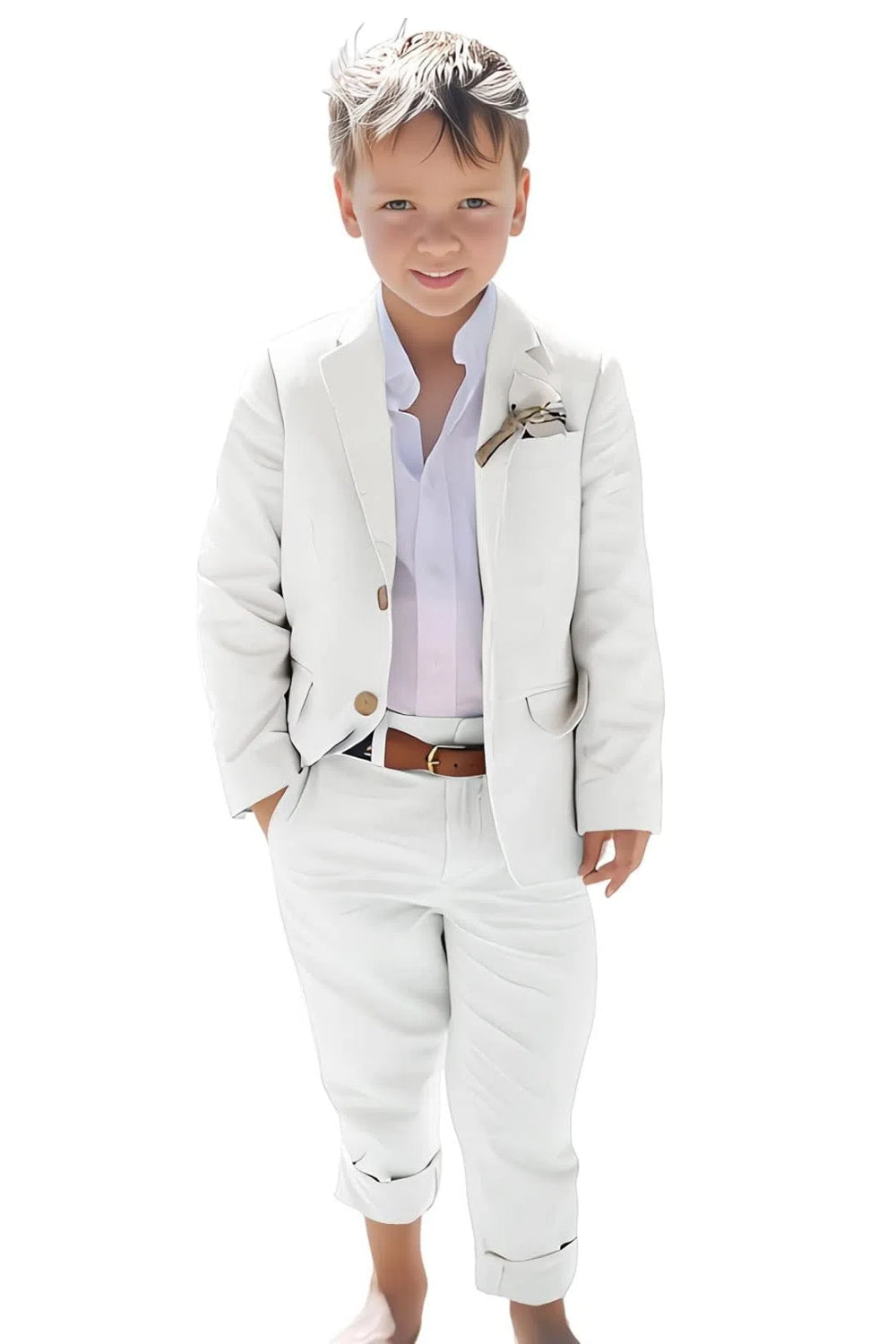 Linen Boys Summer Slim Fit 2 Pieces Linen Suit Jacket Pant Yuanlu