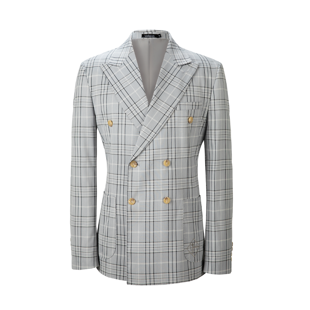 Designer Style New Double Breasted Men's Two Button Plaid Blazer Yuanlu