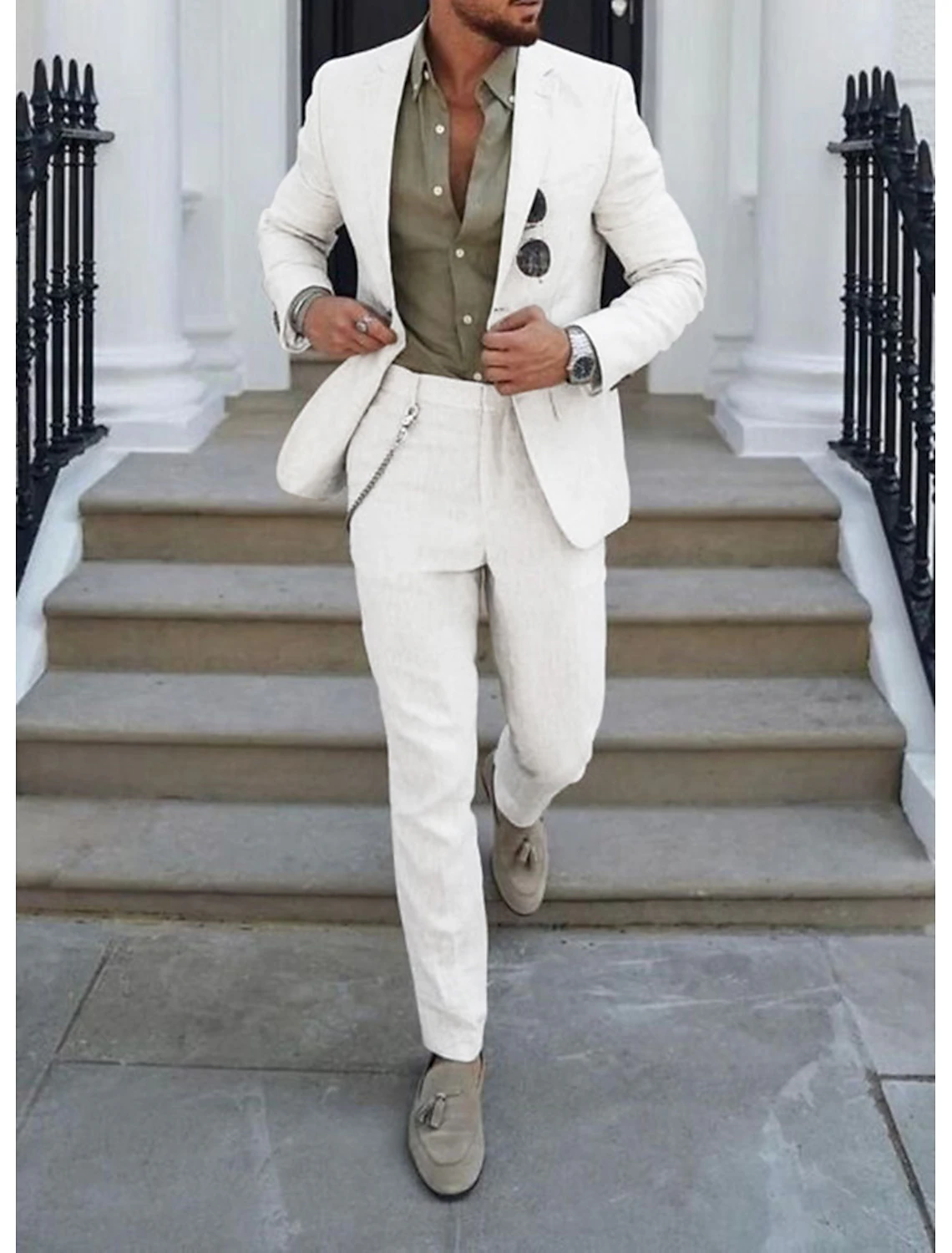 2 Piece Men's Linen Suits Summer Beach Wedding Suits Tailored Fit 2024 Yuanlu