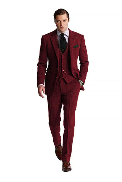 Retro Slim Fit Groom Tuxedos 3 Piece Men's Suits Yuanlu