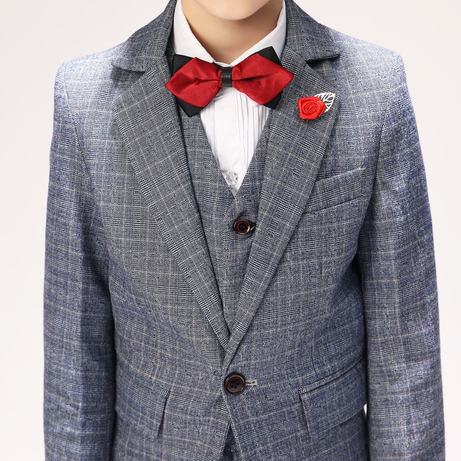 Grey Plaid Elegant 5 Piece Boys Suits Yuanlu