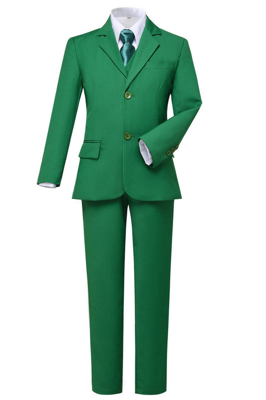 Green 3 Piece Kids Boys' Formal Fit Blazer Vest and Pants Dress Suits Set Yuanlu