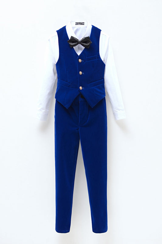 Royal Blue Velvet 2 Piece Kids Boys' Vest and Pants Dress Suits Set Yuanlu