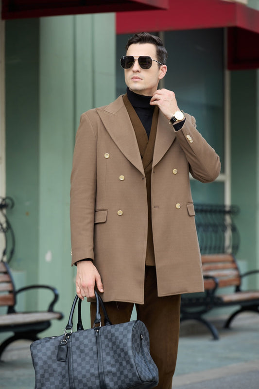 Men's Wool Coat Winter Double Breasted Long Coat 2764 Wehilion