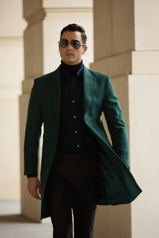 Men's Wool Coat Winter Trench Long Coat With Pockets 2773 Wehilion