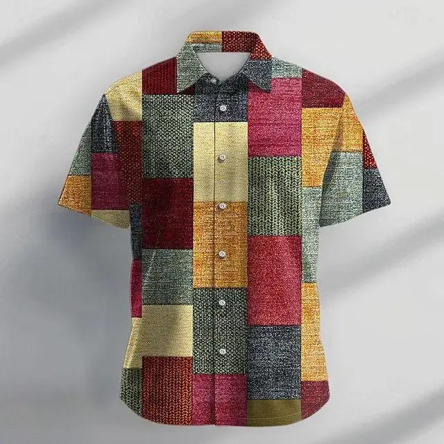 Plaid Men's Resort Hawaiian 3D Print Shirt Vacation Spring & Fall Rainbow Shirt Yuanlu