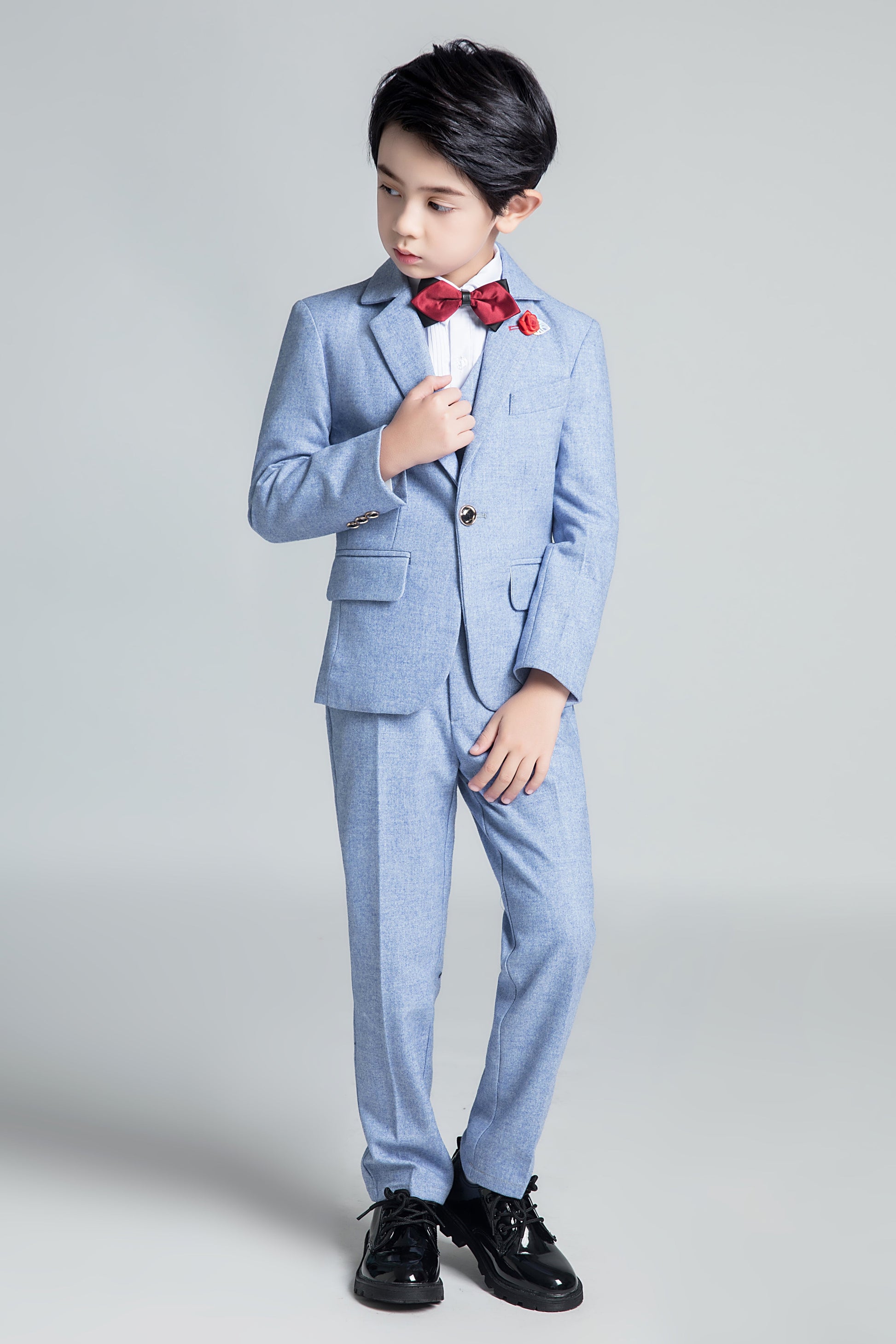 Denim Blue Classic 5 Piece Boys Suits Yuanlu