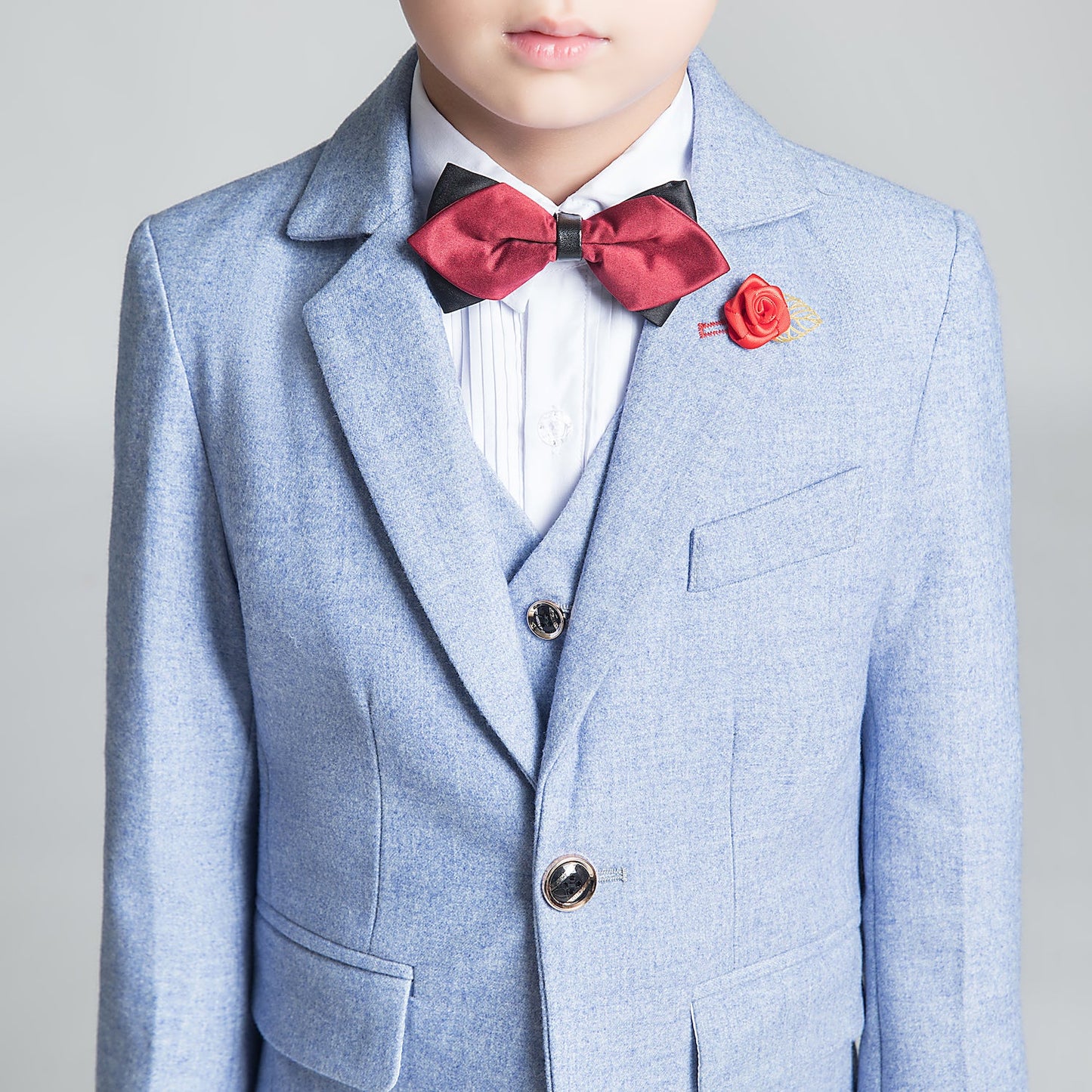 Denim Blue Classic 5 Piece Boys Suits Yuanlu