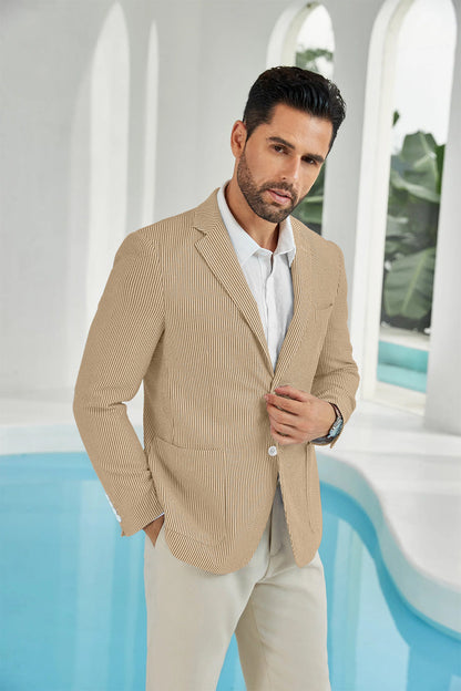 Seersucker Striped Men's Summer Blazer Yuanlu