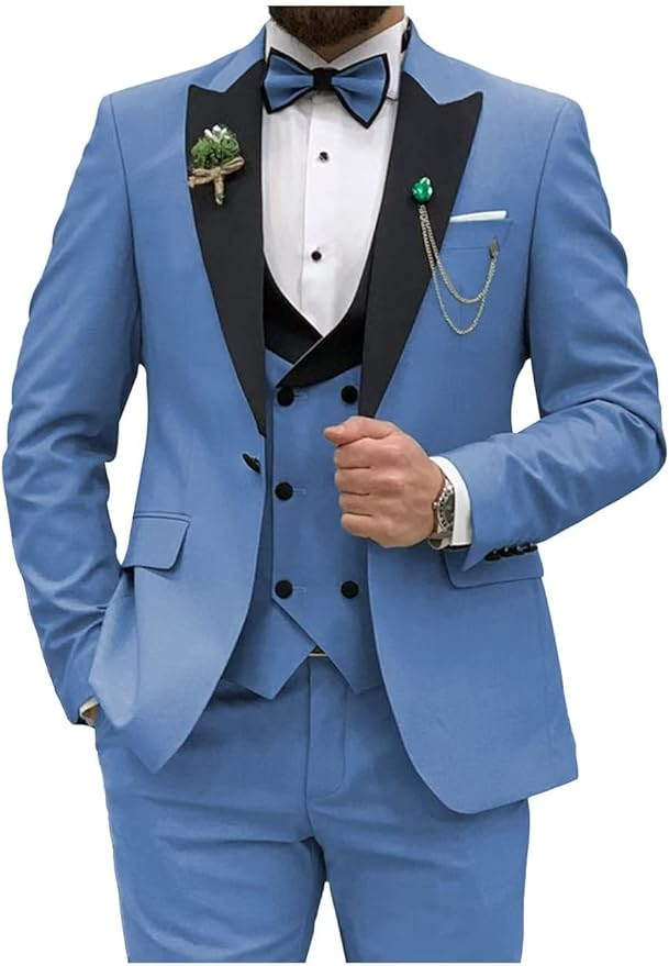 Double Breasted Slim Fit 3 Piece Men's Suit Yuanlu