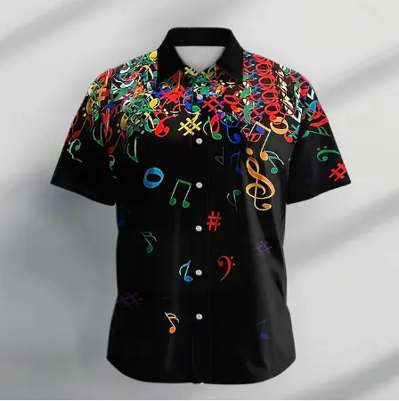 Musical Notes Casual Men's Shirt Party Daily Holiday Summer Turndown Short Sleeve Yuanlu