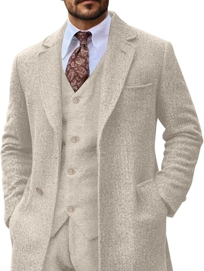 Blazer long à chevrons en tweed rétro 3 pièces pour hommes 3690