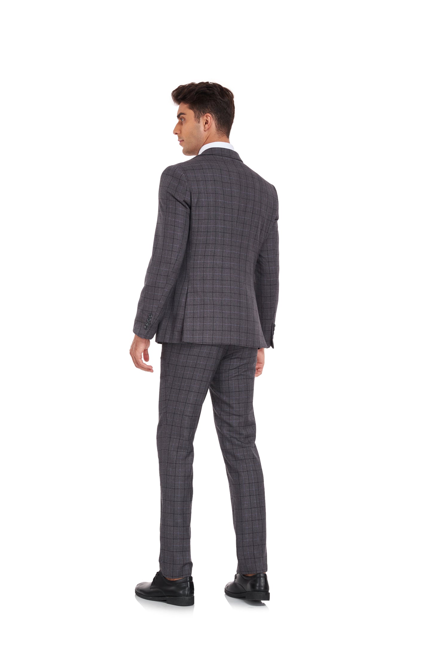 Grey Plaid Men's 3 Piece Set for Party, Wedding and Business Yuanlu