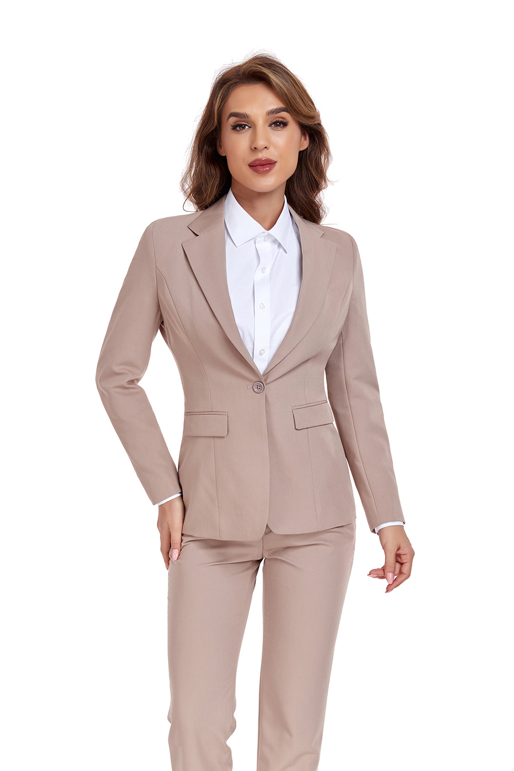 Champagne Women's 2 Piece Office Work Suit Set Yuanlu