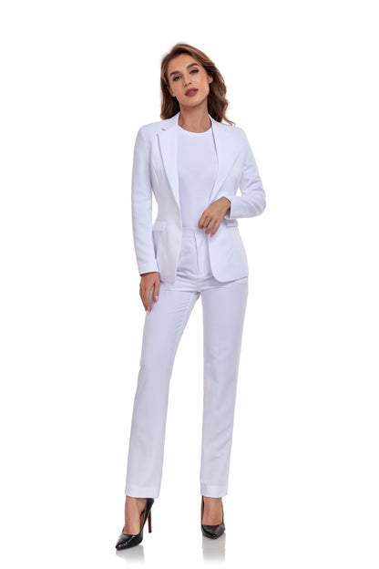 White Women's 2 Piece Office Work Suit Set Yuanlu