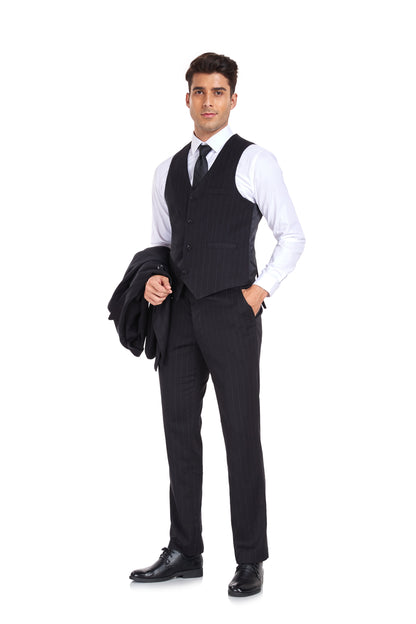 Black Stripe Men's 3 Piece Set for Party, Wedding and Business Yuanlu