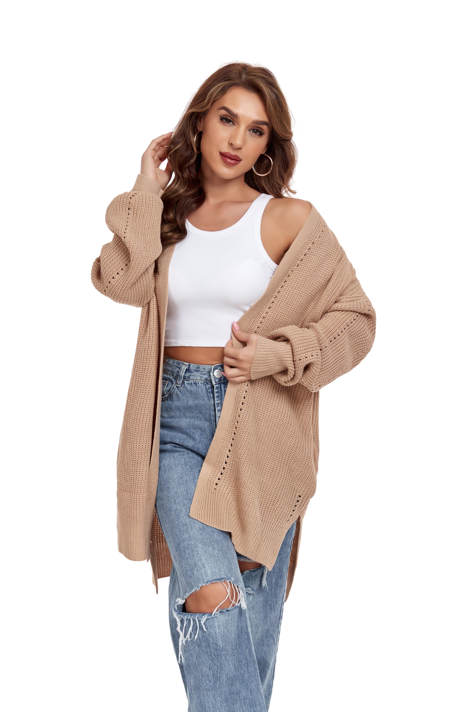 Khaki Long Sleeve Front Cardigan Yuanlu