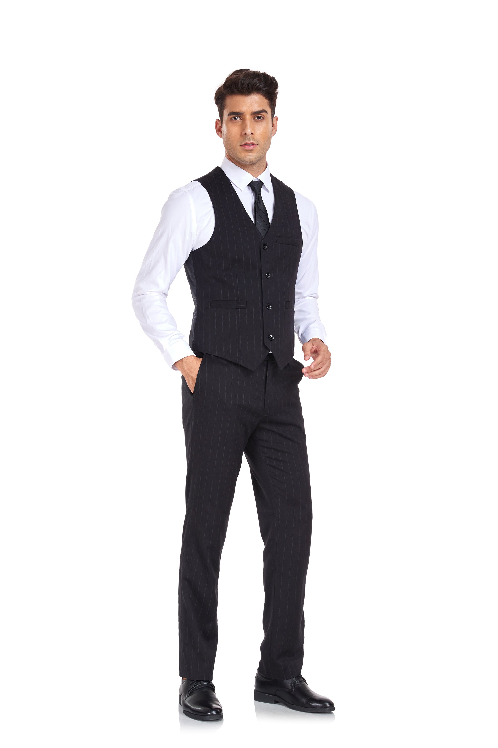 Black Stripe Men's 3 Piece Set for Party, Wedding and Business Yuanlu