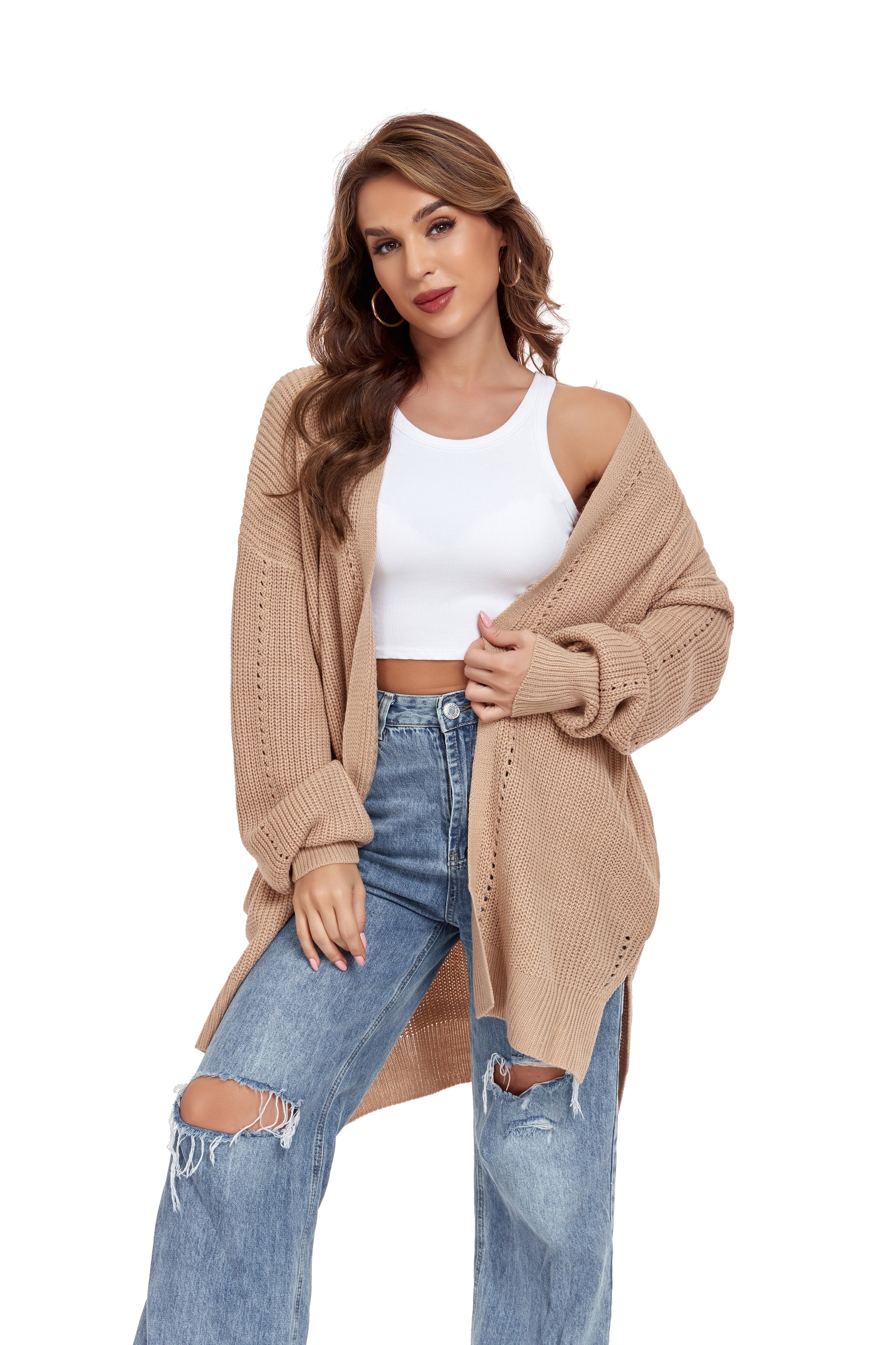 Khaki Long Sleeve Front Cardigan Yuanlu