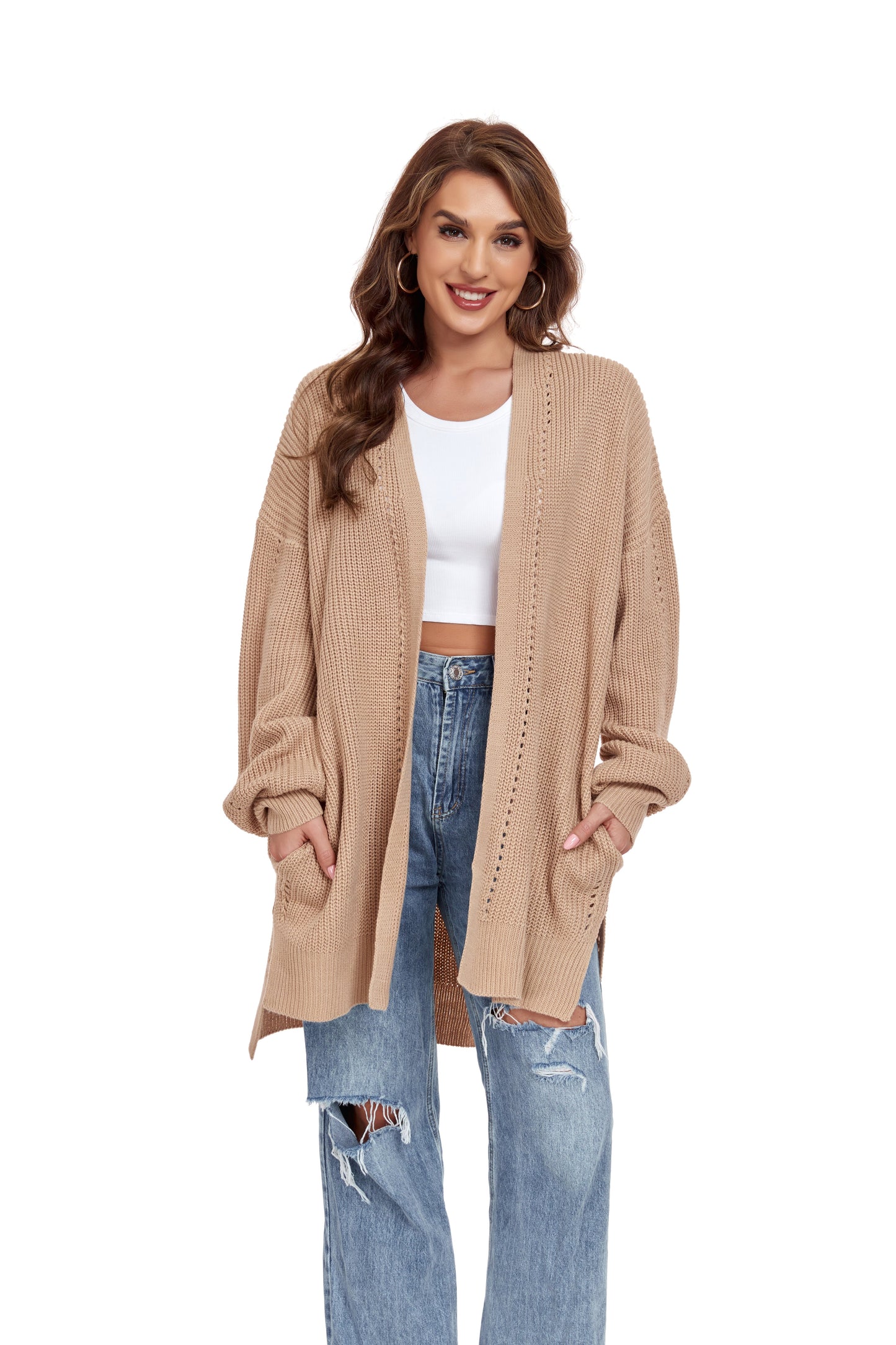 Khaki Long Sleeve Front Cardigan Yuanlu