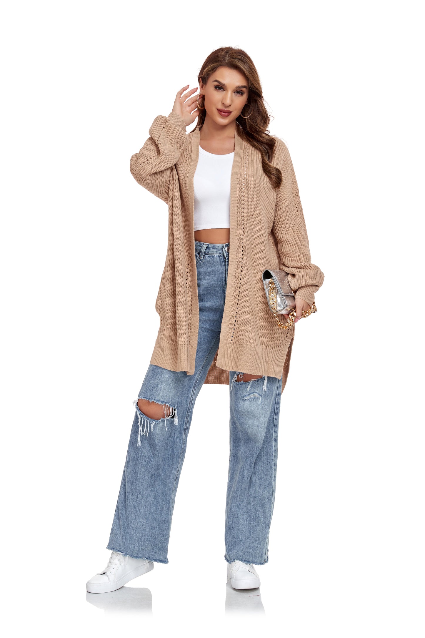 Khaki Long Sleeve Front Cardigan Yuanlu