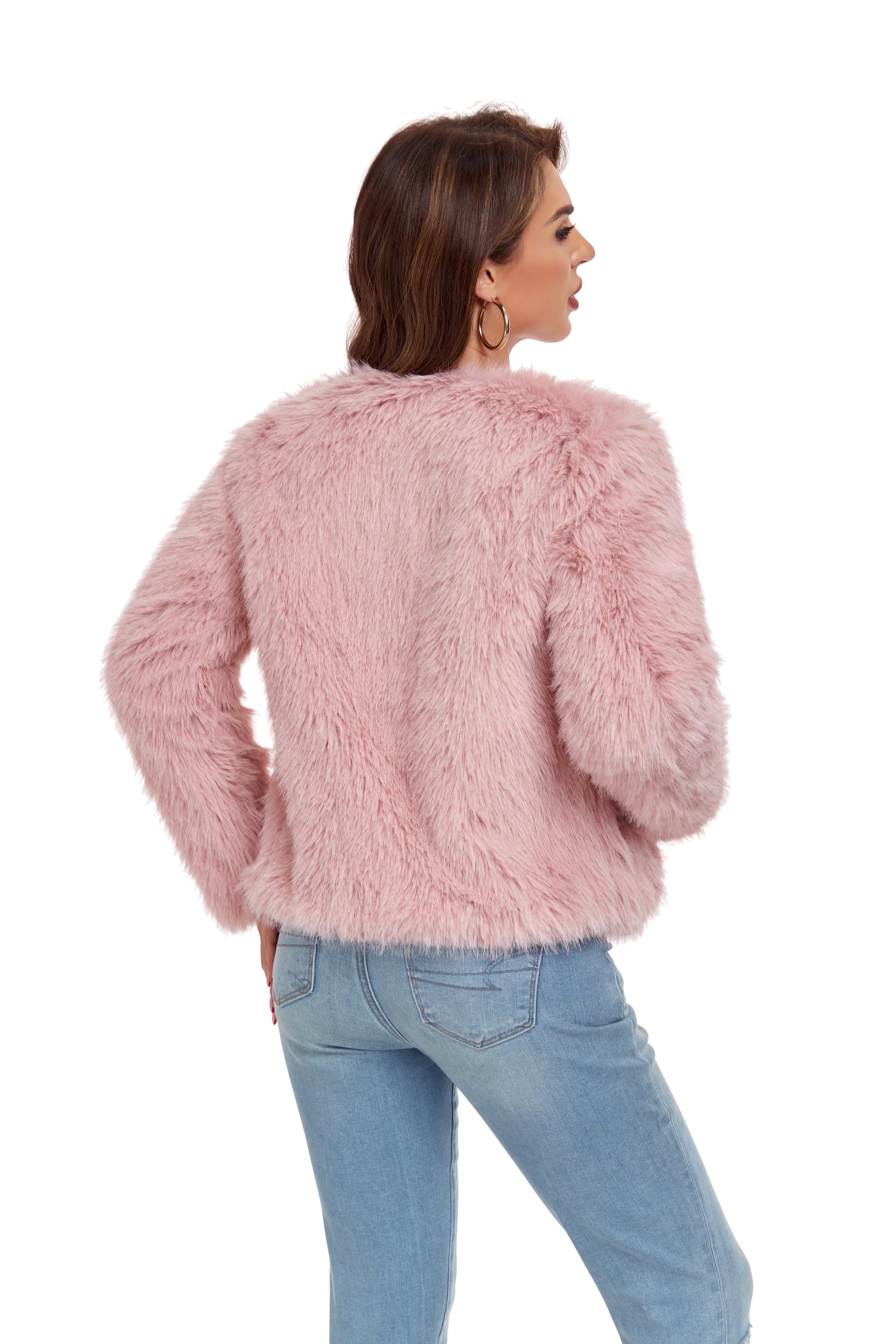 Pink Winter Coats Fleece Cropped Jacket Yuanlu