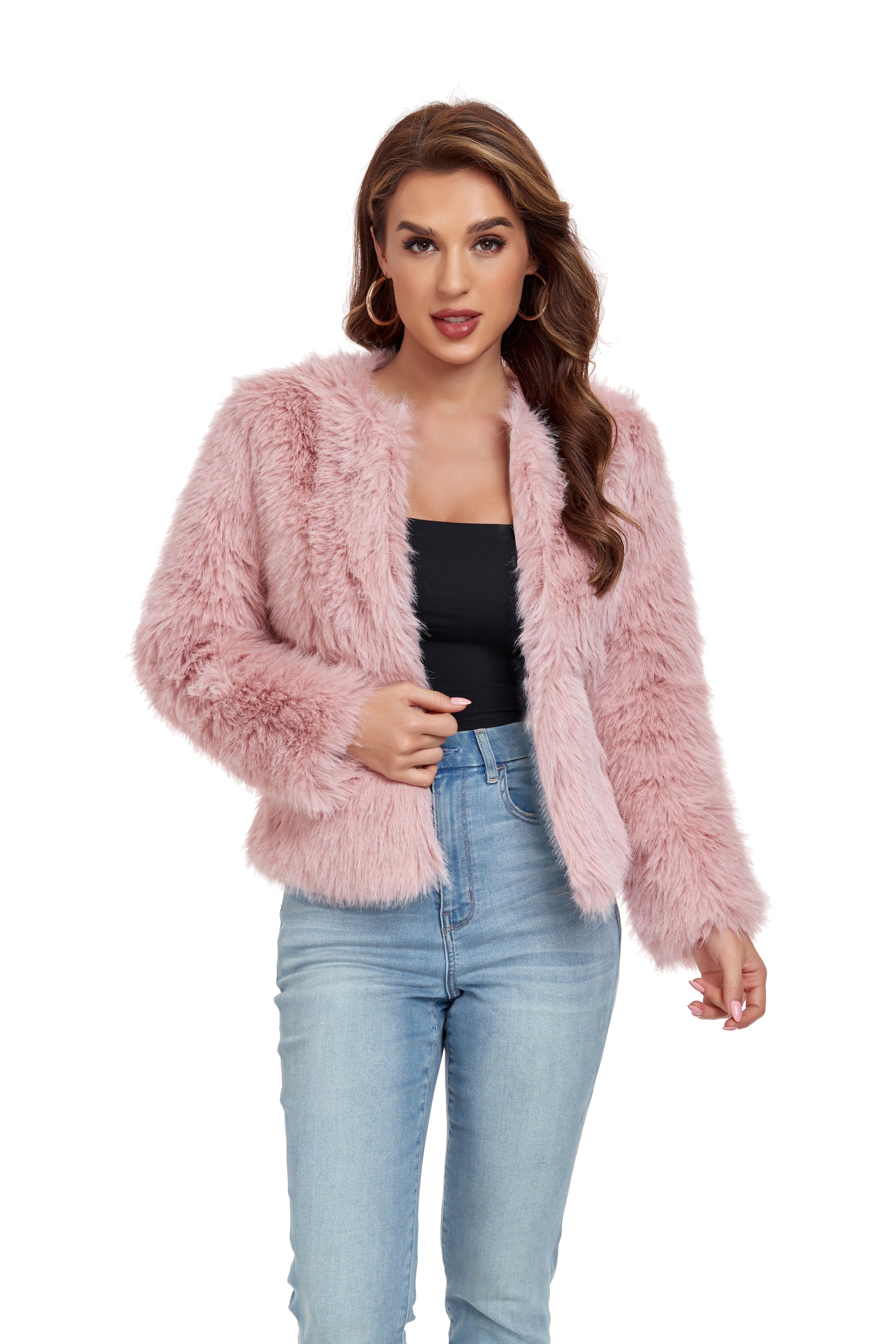 Pink Winter Coats Fleece Cropped Jacket Yuanlu