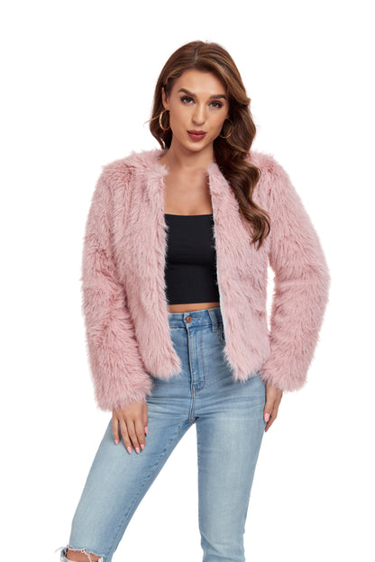 Pink Winter Coats Fleece Cropped Jacket Yuanlu