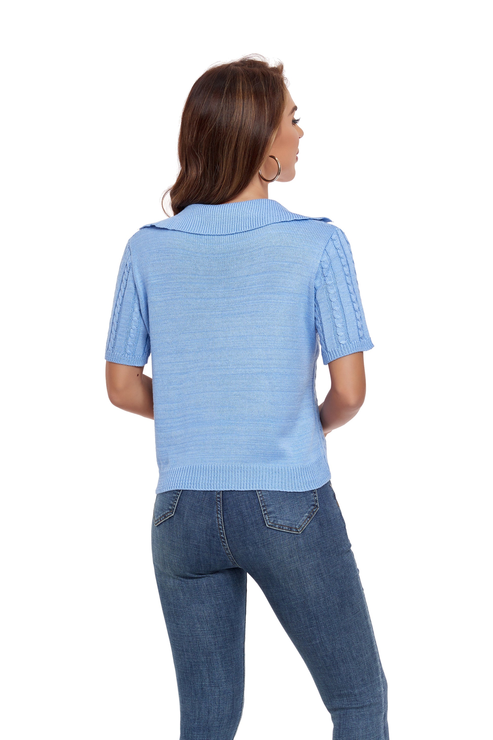 Blue Short Sleeve Collared Sweater Yuanlu