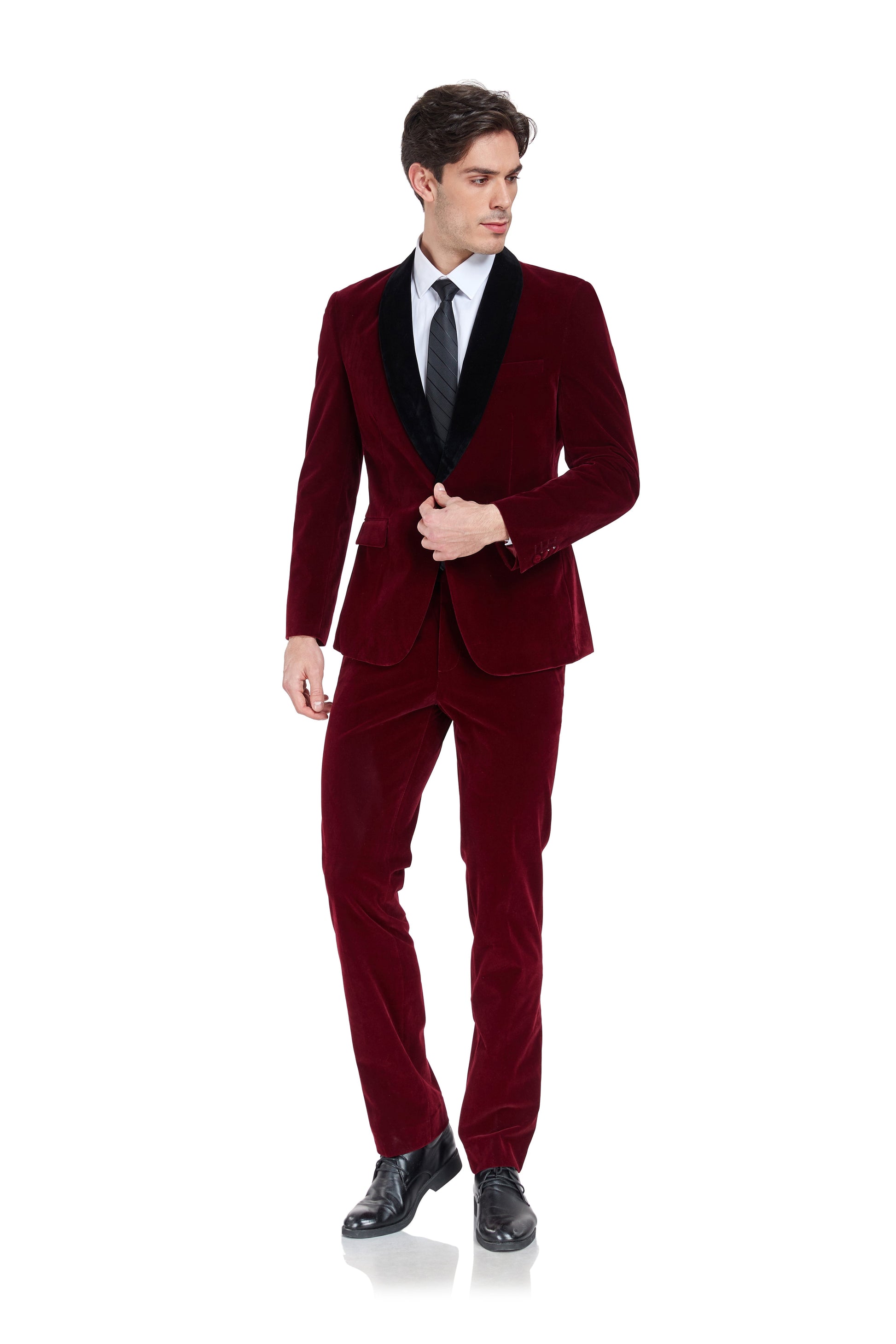 Burgundy Velvet 3 Piece Men's Formal Suits Yuanlu