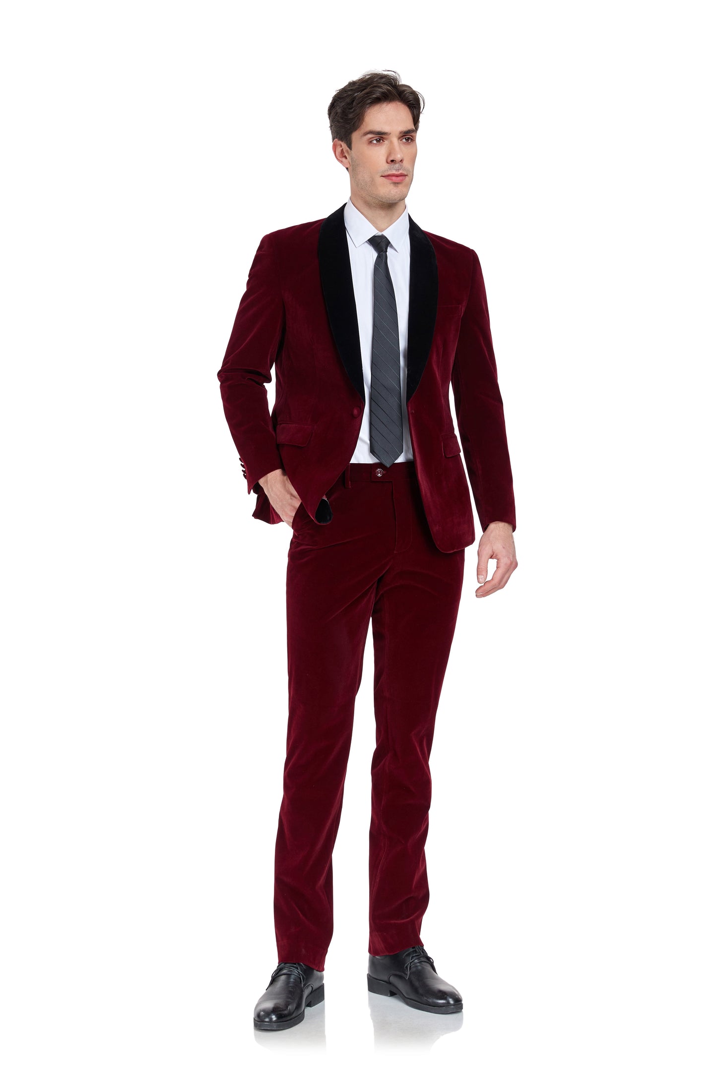 Burgundy Velvet 3 Piece Men's Formal Suits Yuanlu