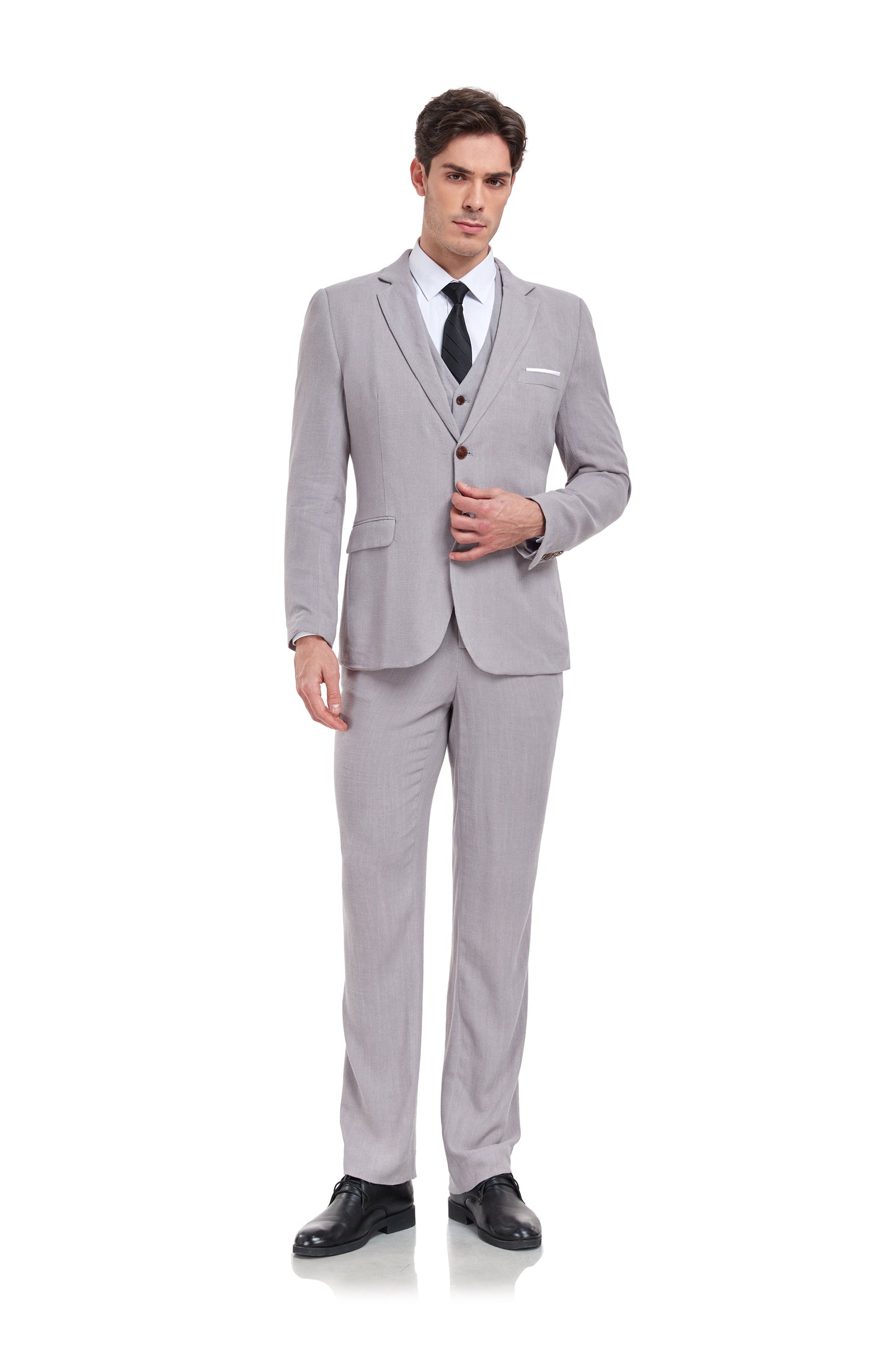 Grey Retro Linen Beach Wedding Summer 3 Pieces Men Suits Yuanlu